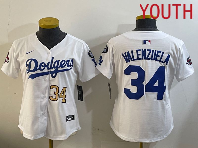 Youth Los Angeles Dodgers #34 Valenzuela White Game 2024 Nike MLB Jersey style 12093->youth mlb jersey->Youth Jersey